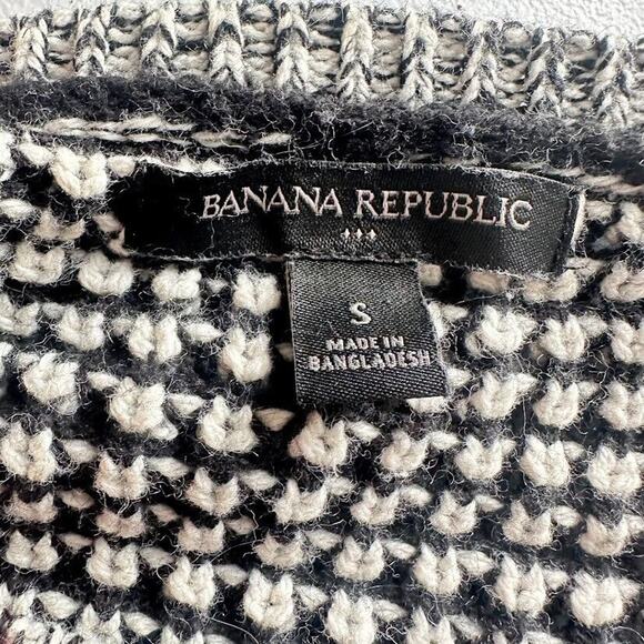 Banana Republic Sweater Womens Small Black White Knit Stretch Wool Blend Check - Picture 2 of 6
